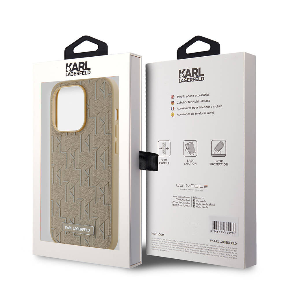 iPhone 14 Pro Max Kılıf Karl Lagerfeld Orjinal Lisanslı Magsafe Şarj Özellikli KL Yazılı Hot Stamp Kılıf Krem