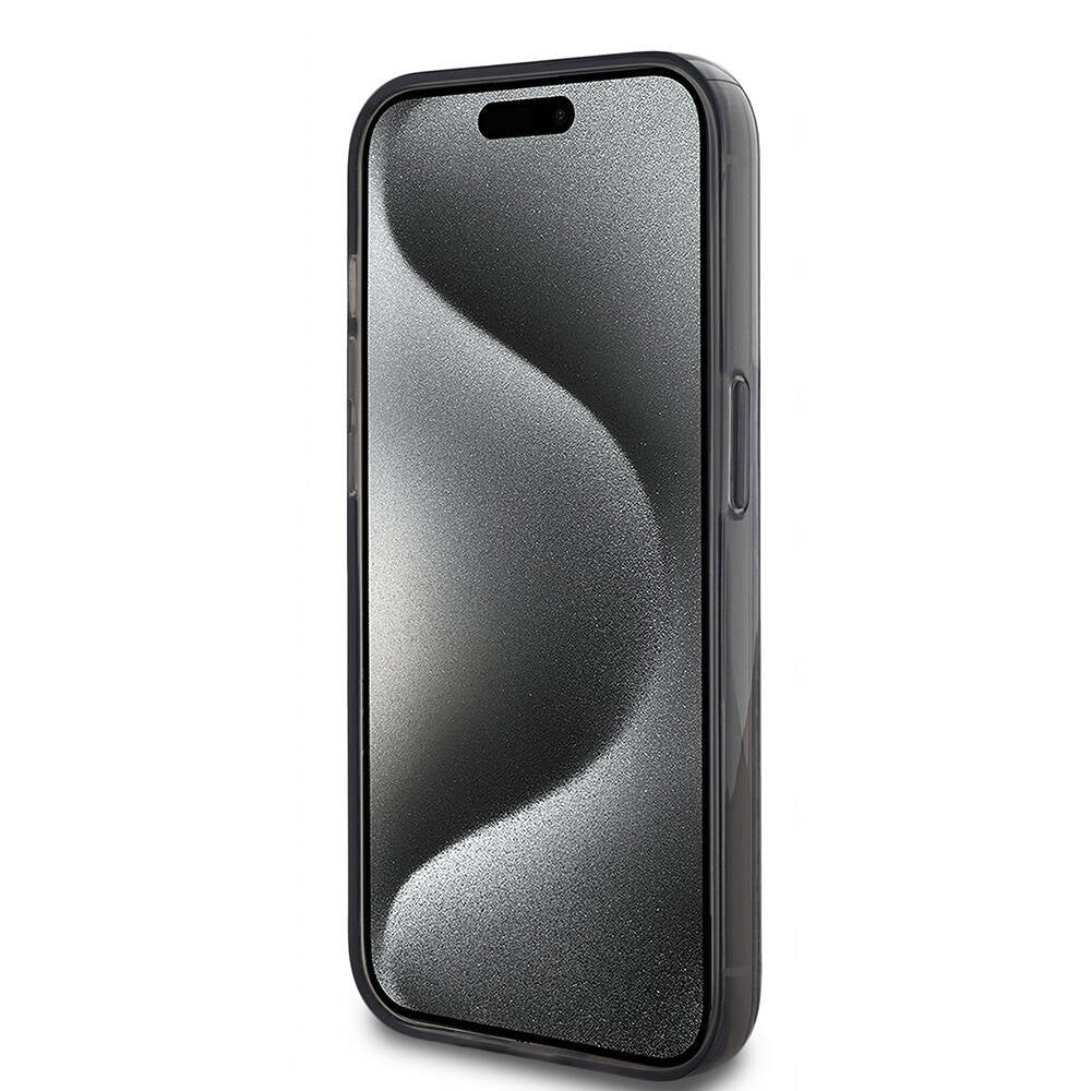 iPhone 14 Pro Max Kılıf Karl Lagerfeld Orjinal Lisanslı Simli KL Yazılı Monogram Gradıent Kılıf Siyah
