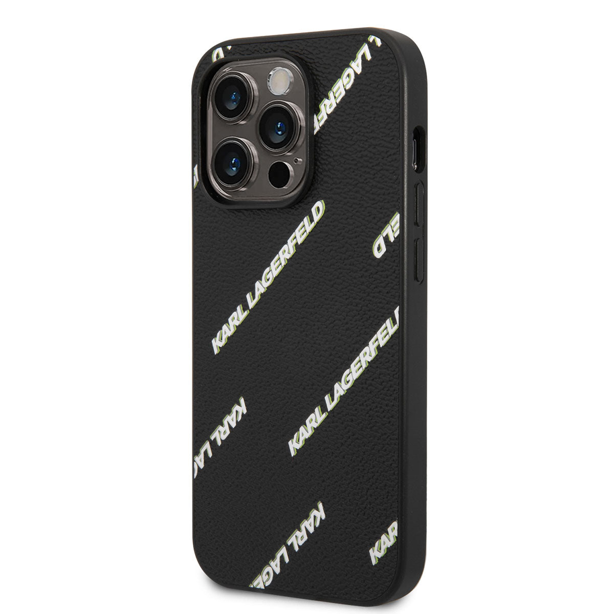 iPhone 14 Pro Max Kılıf Karl Lagerfeld PU Suni Deri Logolu Dizayn Kılıf Siyah