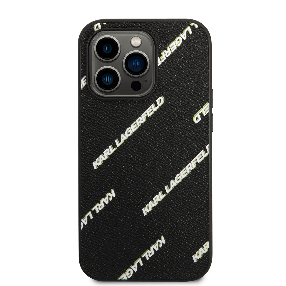 iPhone 14 Pro Max Kılıf Karl Lagerfeld PU Suni Deri Logolu Dizayn Kılıf Siyah