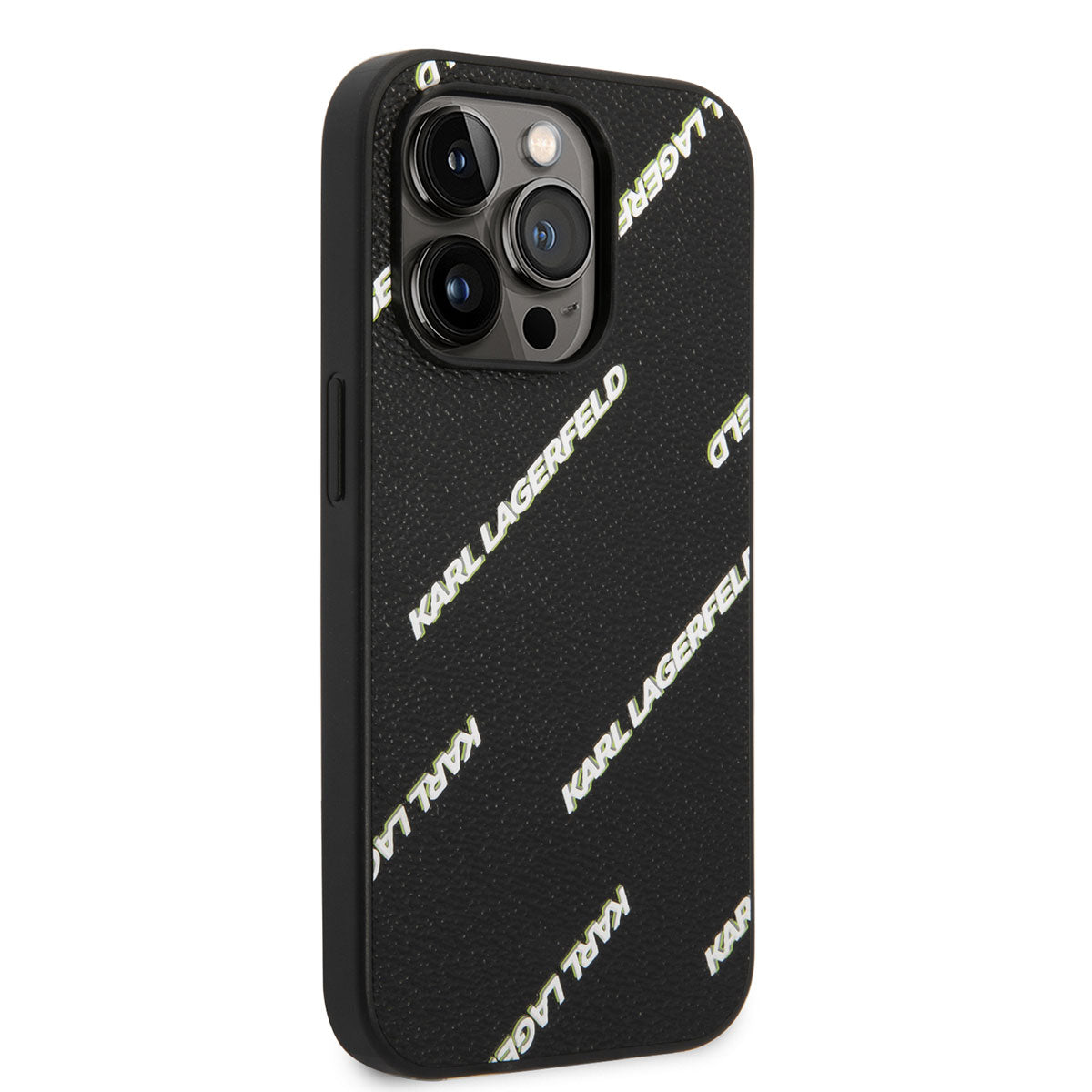 iPhone 14 Pro Max Kılıf Karl Lagerfeld PU Suni Deri Logolu Dizayn Kılıf Siyah