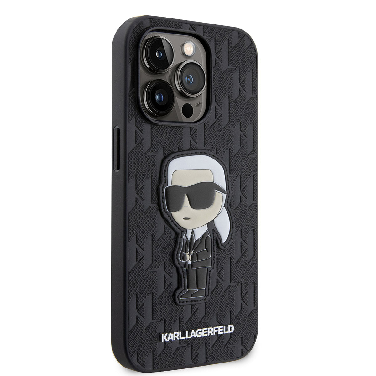 iPhone 14 Pro Max Kılıf Karl Lagerfeld Saffiano Deri Karl Dizayn Kılıf Siyah