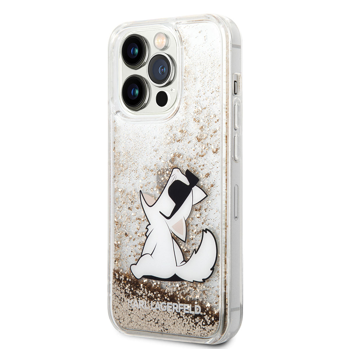 iPhone 14 Pro Max Kılıf Karl Lagerfeld Sıvılı Simli Choupette Dizayn Kılıf Gümüş