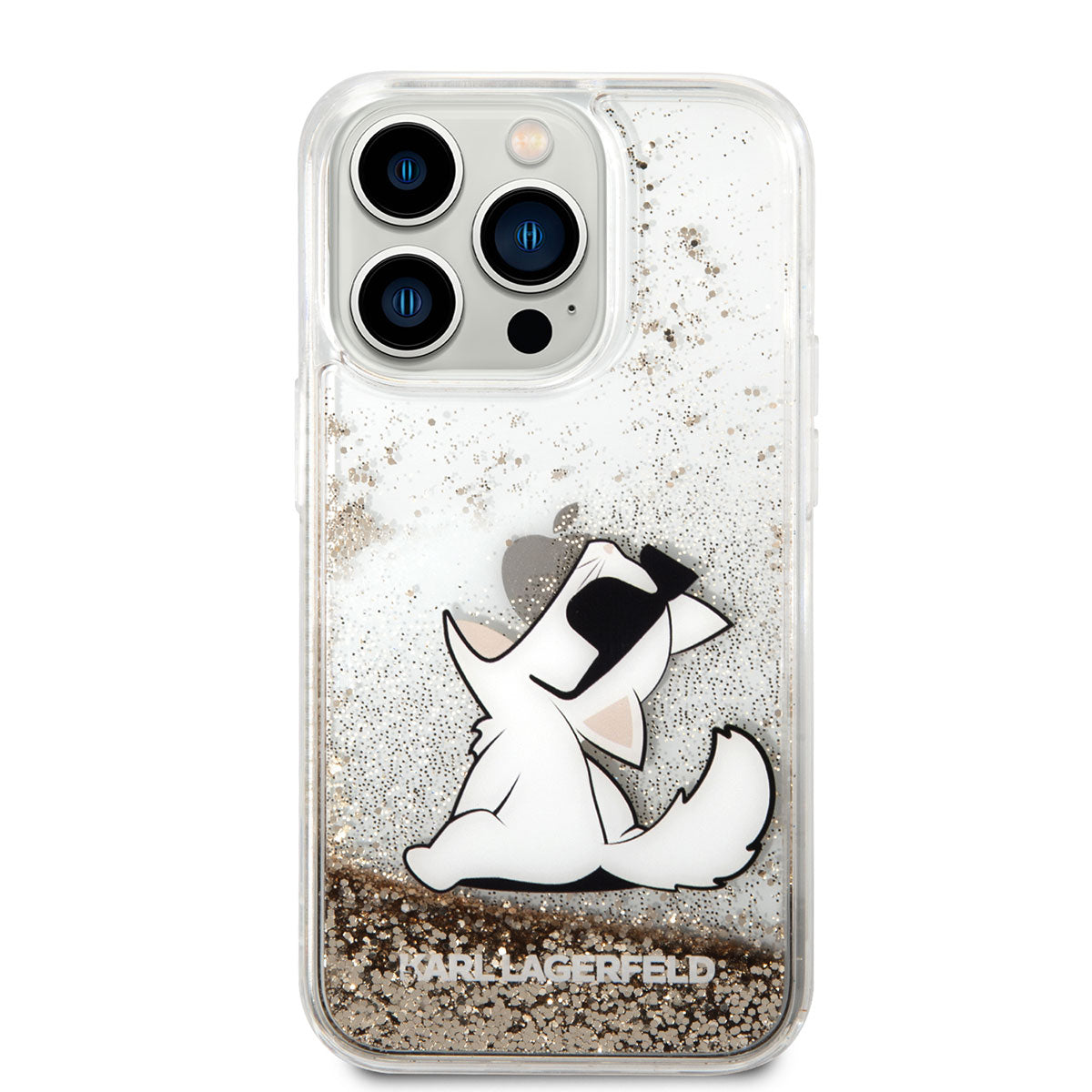 iPhone 14 Pro Max Kılıf Karl Lagerfeld Sıvılı Simli Choupette Dizayn Kılıf Gümüş