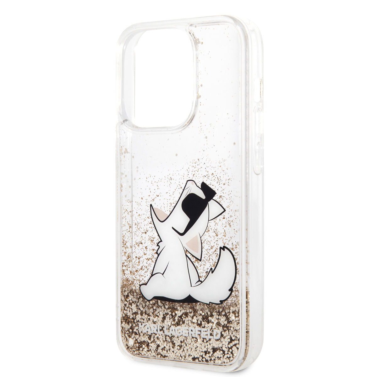 iPhone 14 Pro Max Kılıf Karl Lagerfeld Sıvılı Simli Choupette Dizayn Kılıf Gümüş