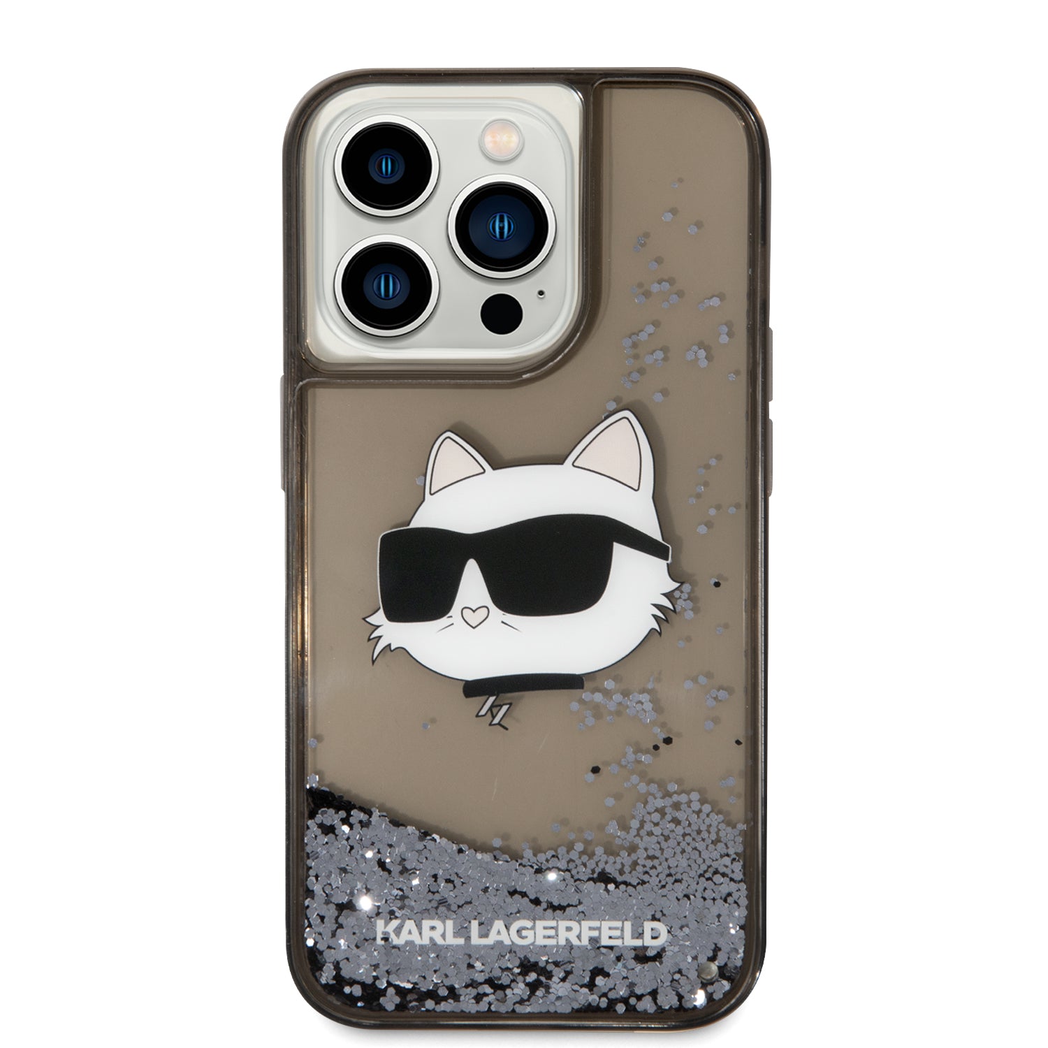 iPhone 14 Pro Max Kılıf Karl Lagerfeld Sıvılı Simli Choupette Head Dizayn Kılıf Pembe