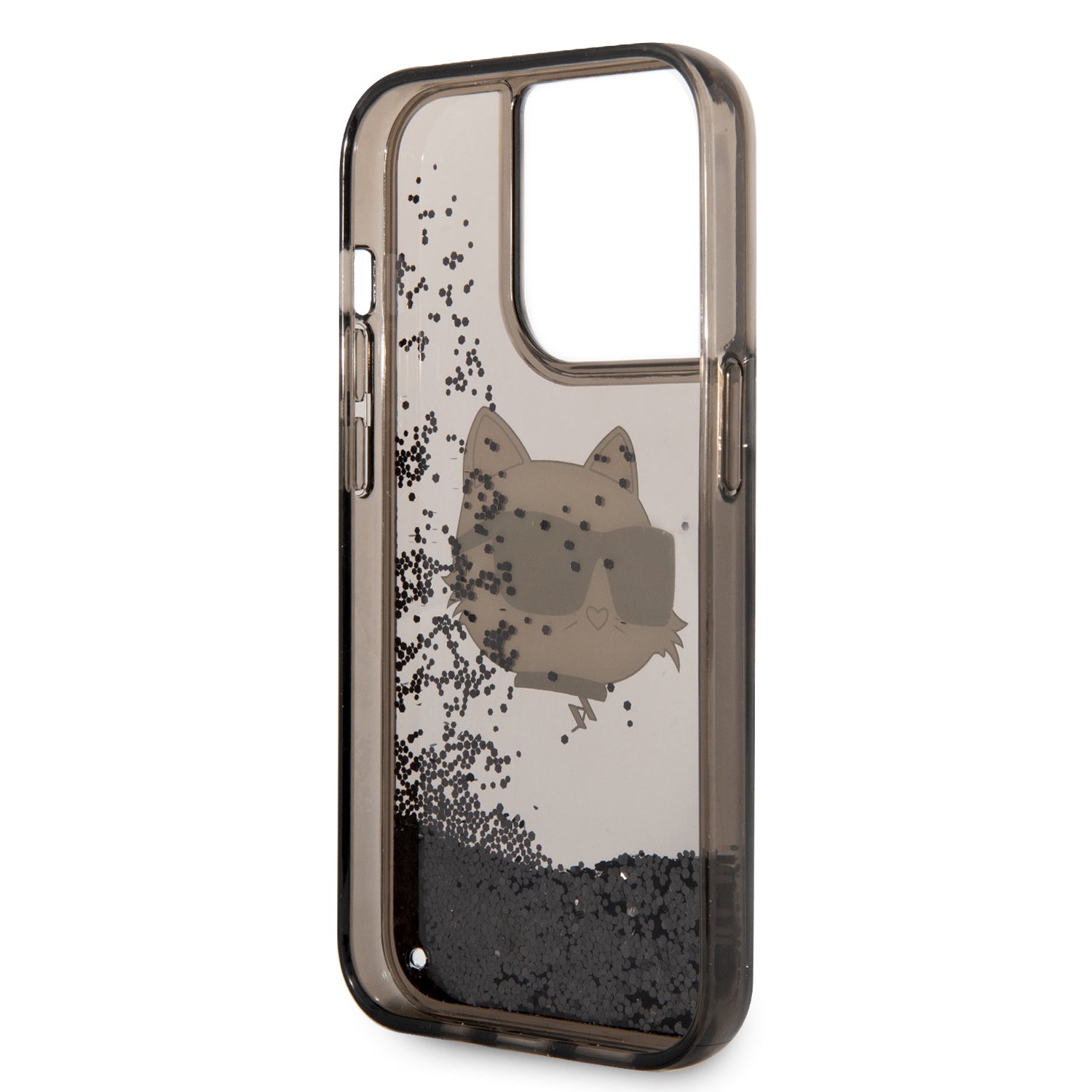 iPhone 14 Pro Max Kılıf Karl Lagerfeld Sıvılı Simli Choupette Head Dizayn Kılıf Pembe