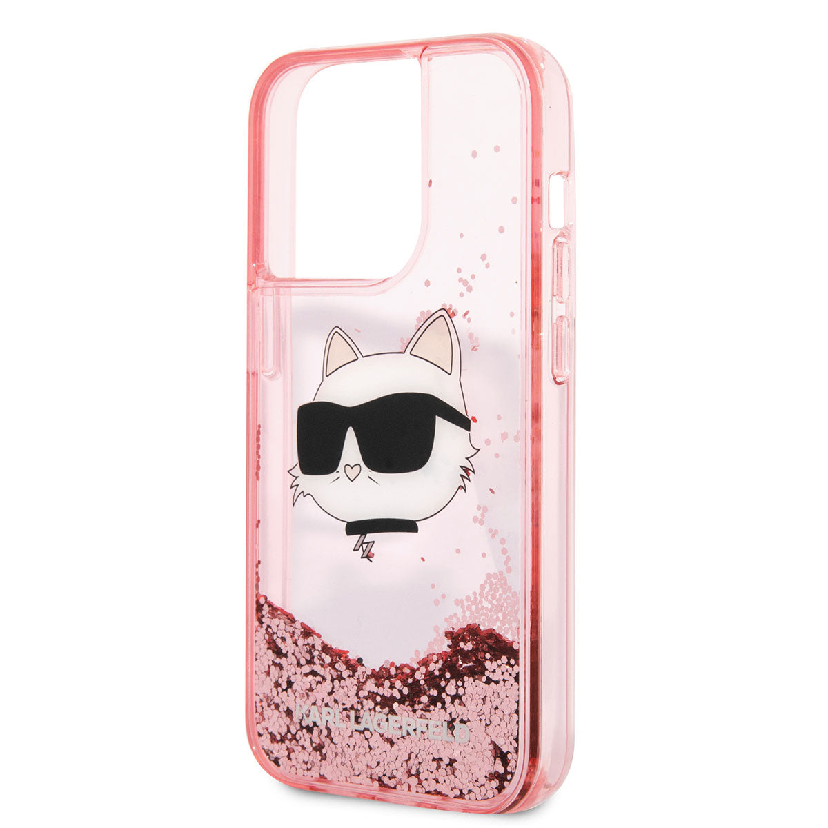 iPhone 14 Pro Max Kılıf Karl Lagerfeld Sıvılı Simli Choupette Head Dizayn Kılıf Gümüş