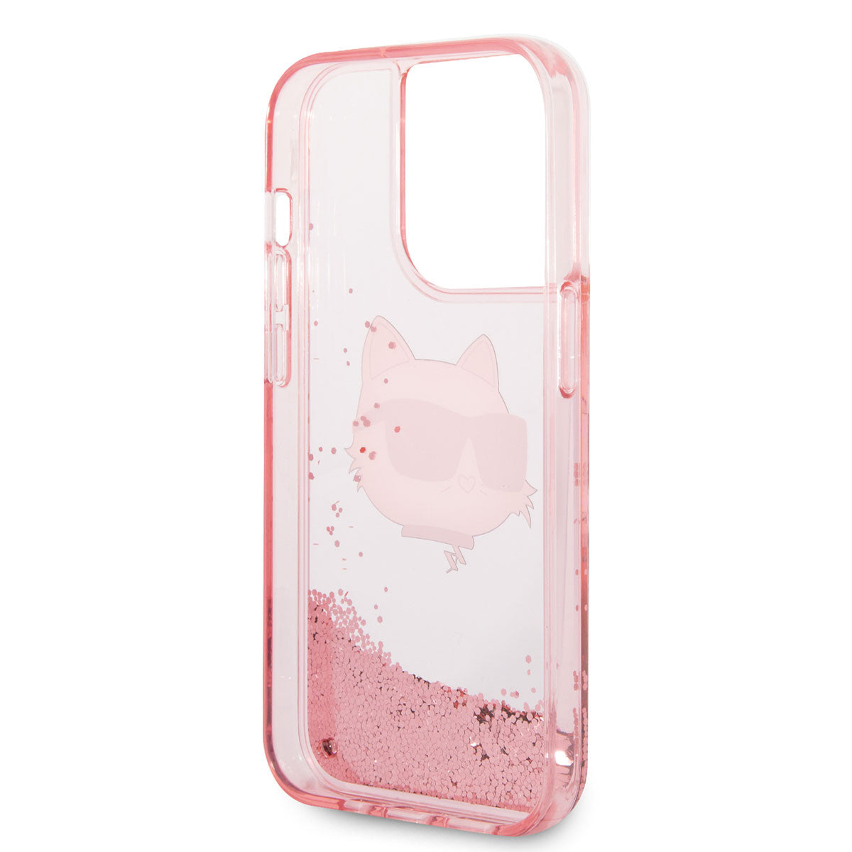 iPhone 14 Pro Max Kılıf Karl Lagerfeld Sıvılı Simli Choupette Head Dizayn Kılıf Pembe