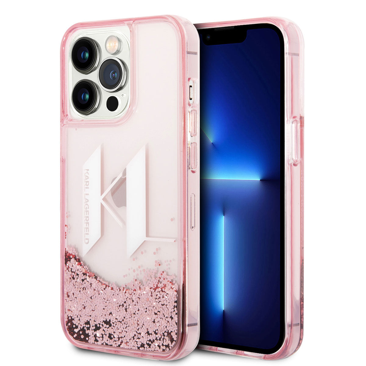 iPhone 14 Pro Max Kılıf Karl Lagerfeld Sıvılı Simli Dizayn Kılıf Pembe