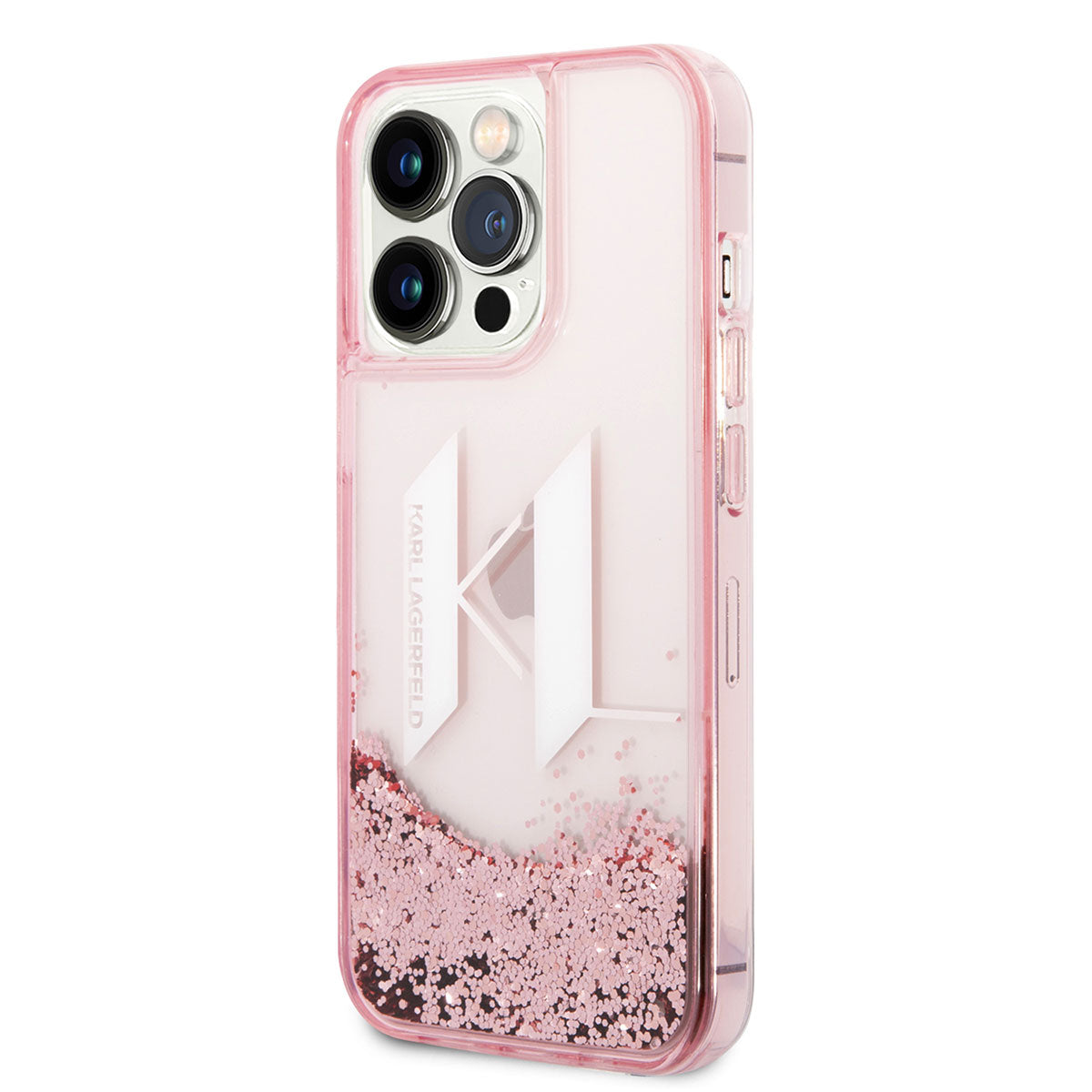 iPhone 14 Pro Max Kılıf Karl Lagerfeld Sıvılı Simli Dizayn Kılıf Pembe