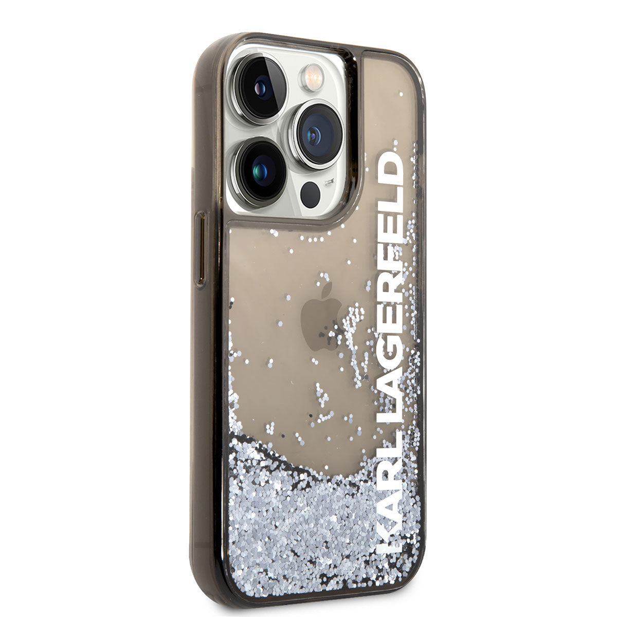 iPhone 14 Pro Max Kılıf Karl Lagerfeld Sıvılı Simli Elong Dizayn Kılıf Siyah