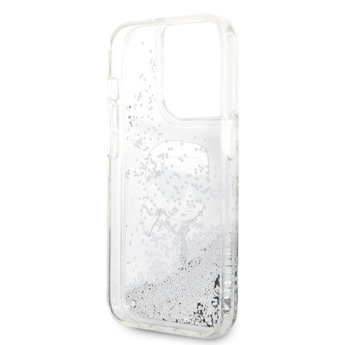 iPhone 14 Pro Max Kılıf Karl Lagerfeld Sıvılı Simli Karl Head Dizayn Kılıf Pembe