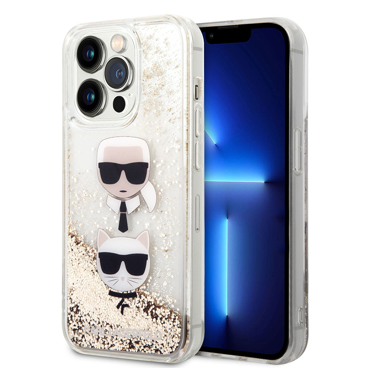 iPhone 14 Pro Max Kılıf Karl Lagerfeld Sıvılı Simli K&C Head Dizayn Kılıf Gümüş