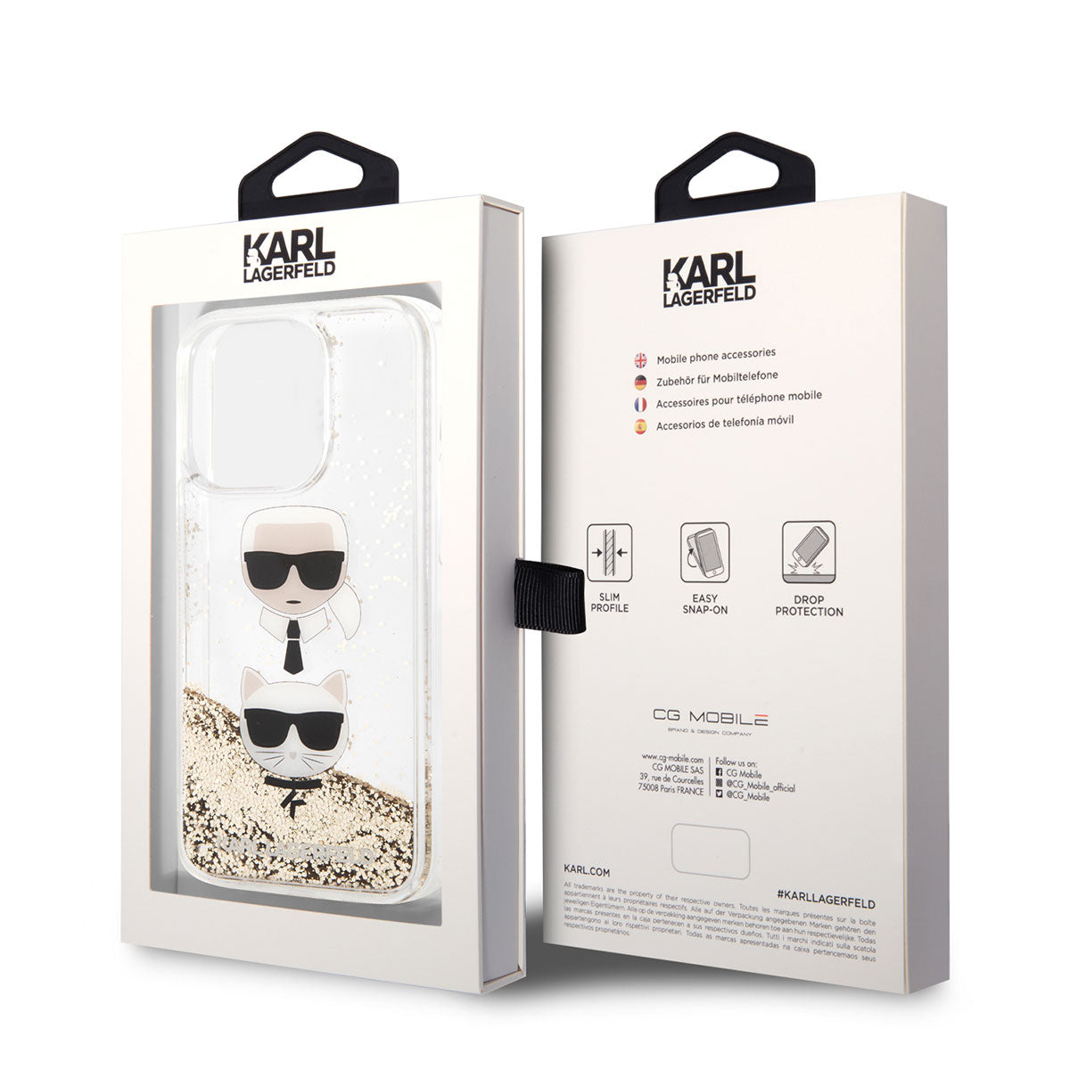 iPhone 14 Pro Max Kılıf Karl Lagerfeld Sıvılı Simli K&C Head Dizayn Kılıf Gold