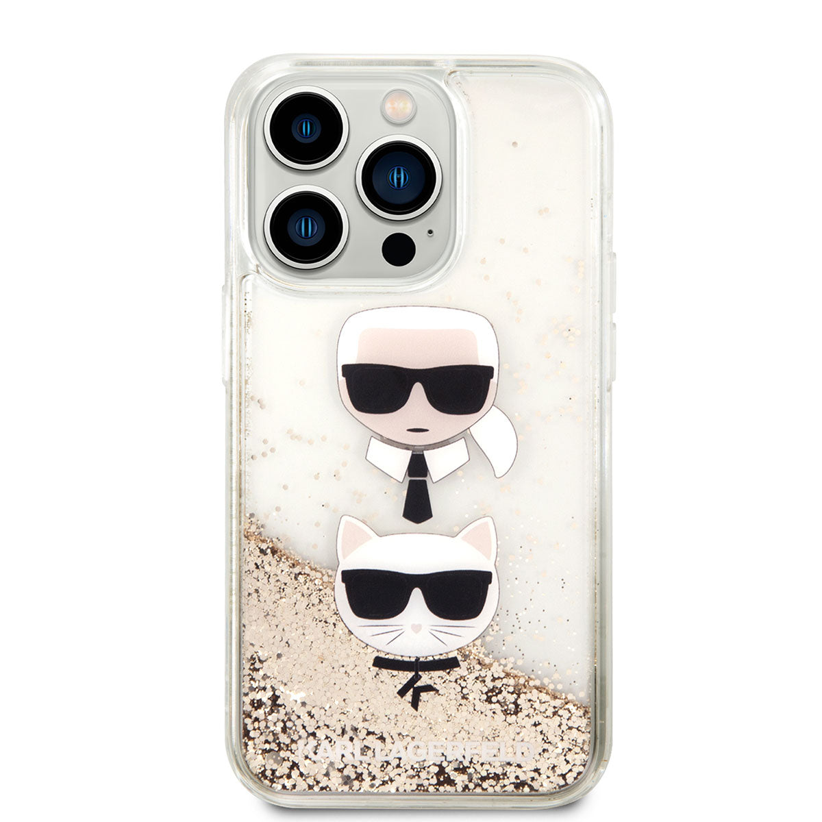 iPhone 14 Pro Max Kılıf Karl Lagerfeld Sıvılı Simli K&C Head Dizayn Kılıf Gümüş