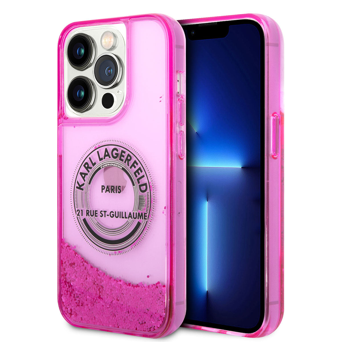 iPhone 14 Pro Max Kılıf Karl Lagerfeld Sıvılı Simli RSG Dizayn Kılıf Siyah