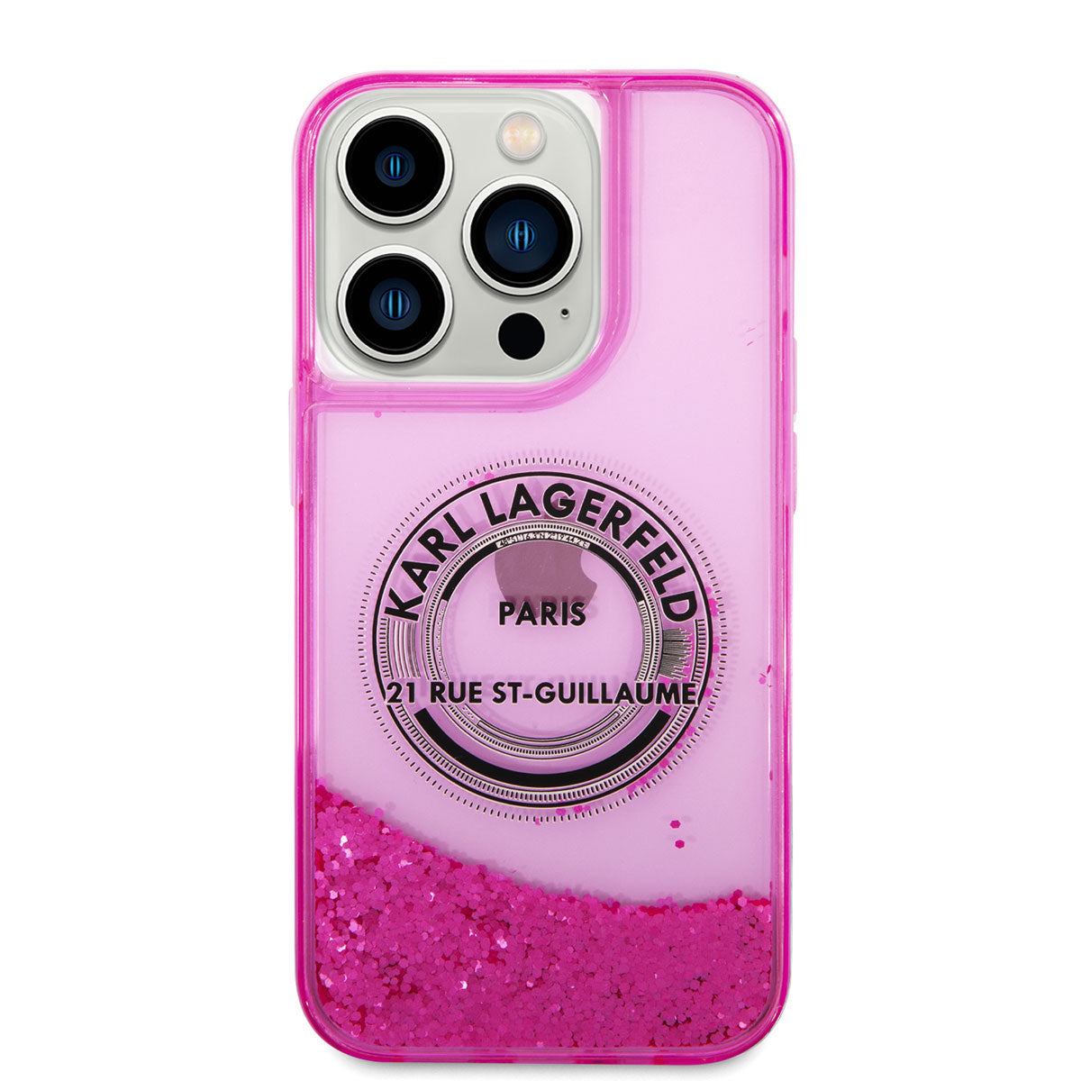 iPhone 14 Pro Max Kılıf Karl Lagerfeld Sıvılı Simli RSG Dizayn Kılıf Siyah