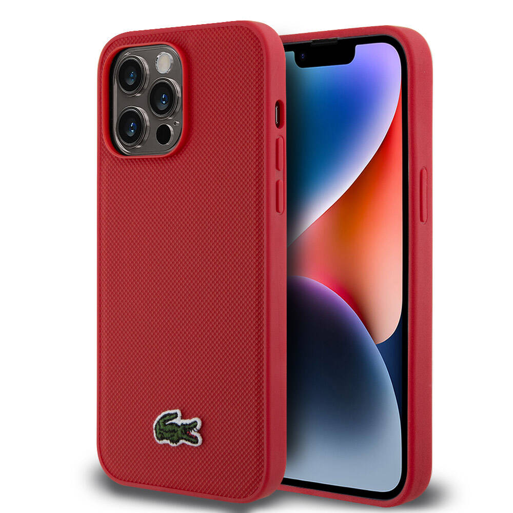 Apple iPhone 14 Pro Max Kılıf Lacoste Orjinal Lisanslı PU Pike Desenli Arka Yüzey İkonik Timsah Dokuma Logolu Kapak Lacivert