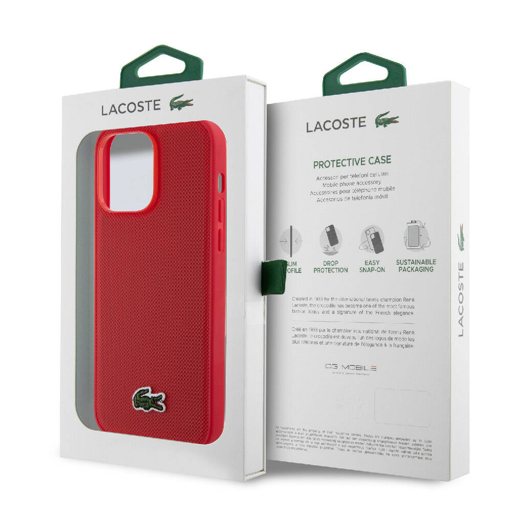 Apple iPhone 14 Pro Max Kılıf Lacoste Orjinal Lisanslı PU Pike Desenli Arka Yüzey İkonik Timsah Dokuma Logolu Kapak Lacivert