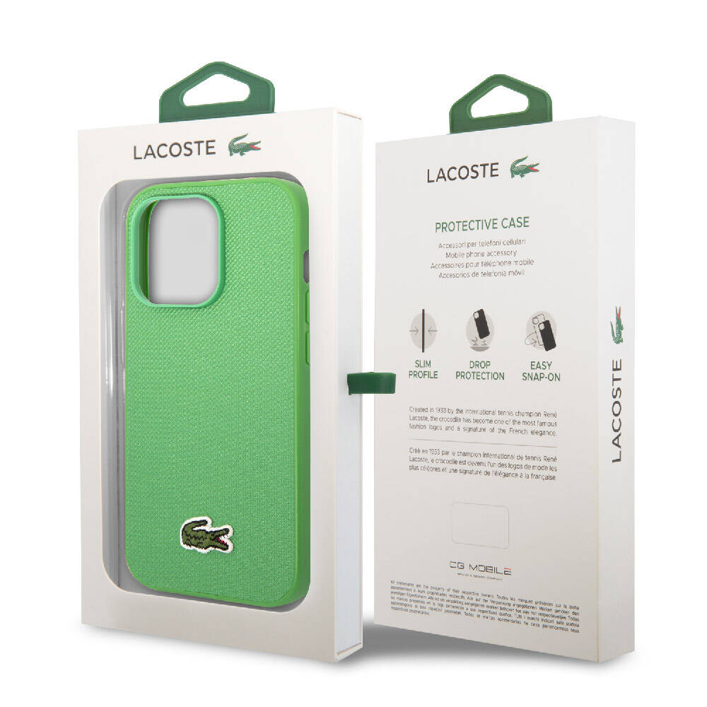 Apple iPhone 14 Pro Max Kılıf Lacoste Orjinal Lisanslı PU Pike Desenli Arka Yüzey İkonik Timsah Dokuma Logolu Kapak Lacivert
