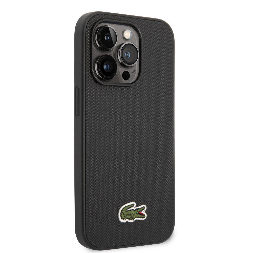 Apple iPhone 14 Pro Max Kılıf Lacoste Orjinal Lisanslı PU Pike Desenli Arka Yüzey İkonik Timsah Dokuma Logolu Kapak Lacivert