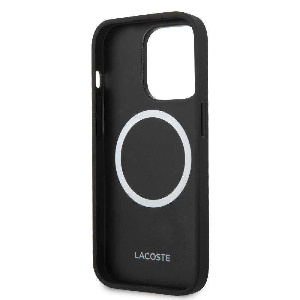 Apple iPhone 14 Pro Max Kılıf Lacoste Orjinal Lisanslı PU Pike Desenli Arka Yüzey İkonik Timsah Dokuma Logolu Kapak Lacivert