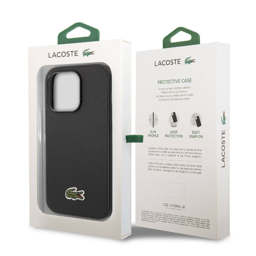 Apple iPhone 14 Pro Max Kılıf Lacoste Orjinal Lisanslı PU Pike Desenli Arka Yüzey İkonik Timsah Dokuma Logolu Kapak Lacivert