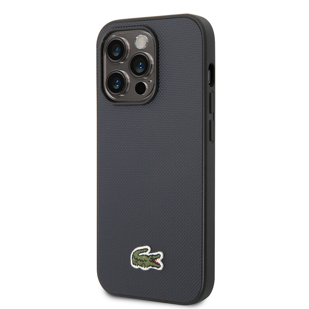 Apple iPhone 14 Pro Max Kılıf Lacoste Orjinal Lisanslı PU Pike Desenli Arka Yüzey İkonik Timsah Dokuma Logolu Kapak Lacivert