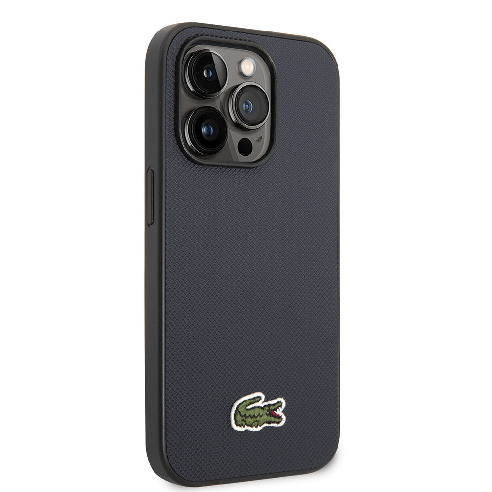 Apple iPhone 14 Pro Max Kılıf Lacoste Orjinal Lisanslı PU Pike Desenli Arka Yüzey İkonik Timsah Dokuma Logolu Kapak Lacivert