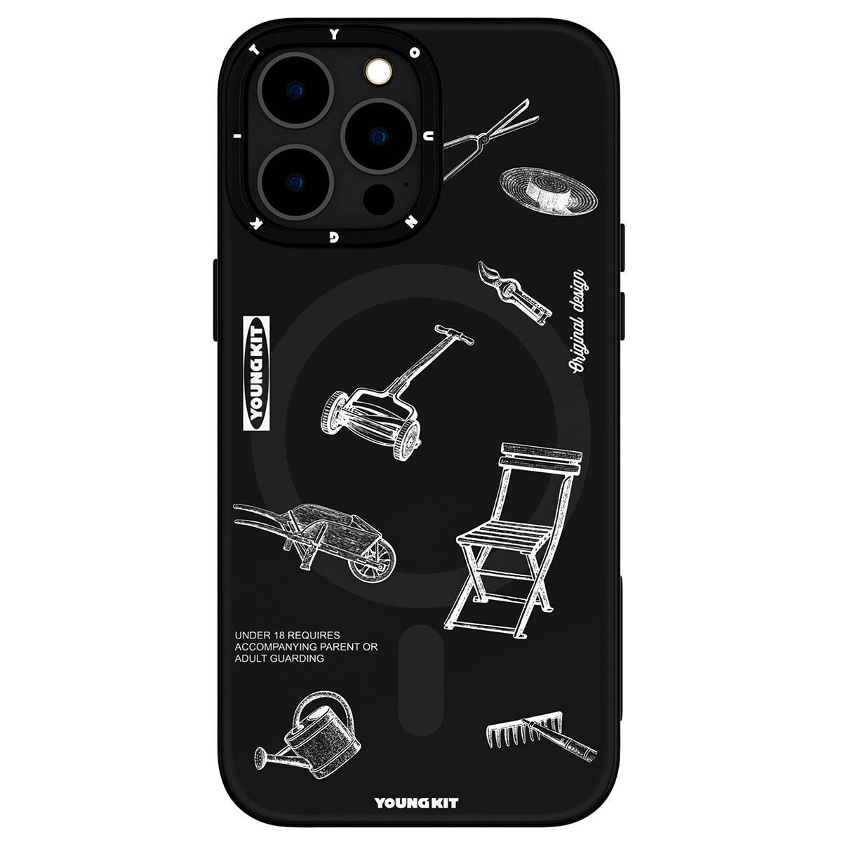 iPhone 14 Pro Max Kılıf Magsafe Şarj Özellikli Desenli Youngkit Plaything Serisi Kılıf Siyah