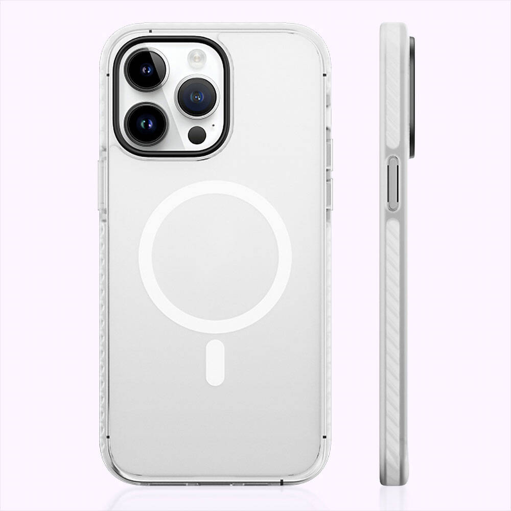 iPhone 14 Pro Max Kılıf Magsafe Şarj Özellikli Mat Arka Yüzey Benks Drop Resistance Kılıf Beyaz