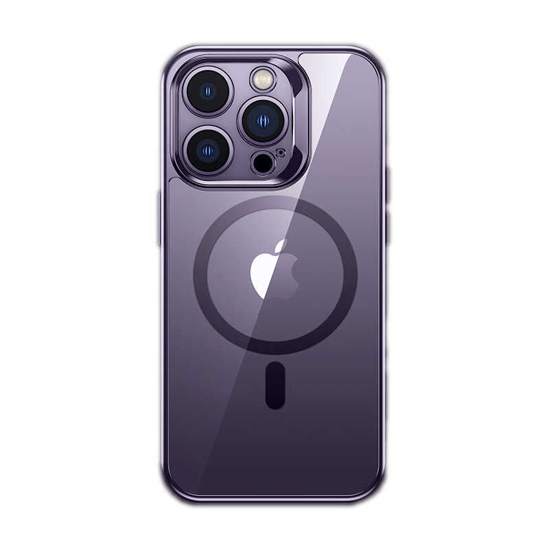 iPhone 14 Pro Max Kılıf Magsafe Şarj Özellikli Premium Cam Arka Yüzey Benks Electroplated Kılıf Derin Mor