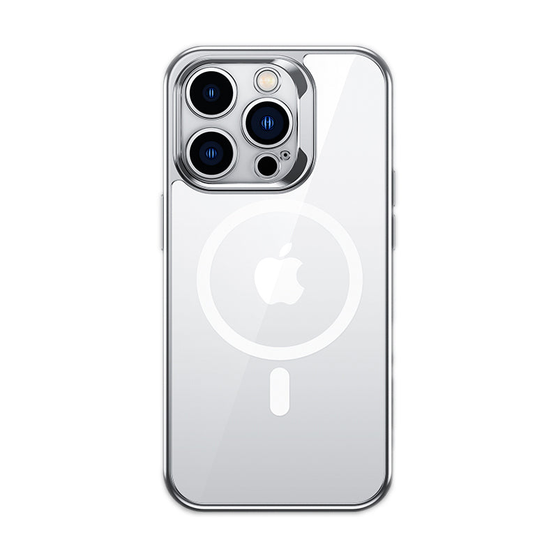 iPhone 14 Pro Max Kılıf Magsafe Şarj Özellikli Premium Cam Arka Yüzey Benks Electroplated Kılıf Gümüş