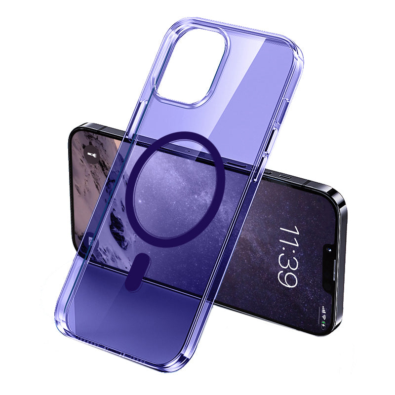 iPhone 14 Pro Max Kılıf Magsafe Şarj Özellikli Transparan Sert PC Wlons Pita Kılıf Derin Mor