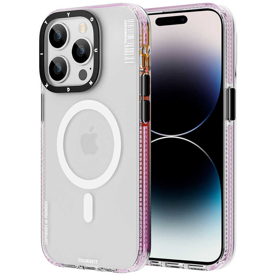 iPhone 14 Pro Max Kılıf Magsafe Şarj Özellikli Youngkit Jane Sand Serisi Kılıf Pembe