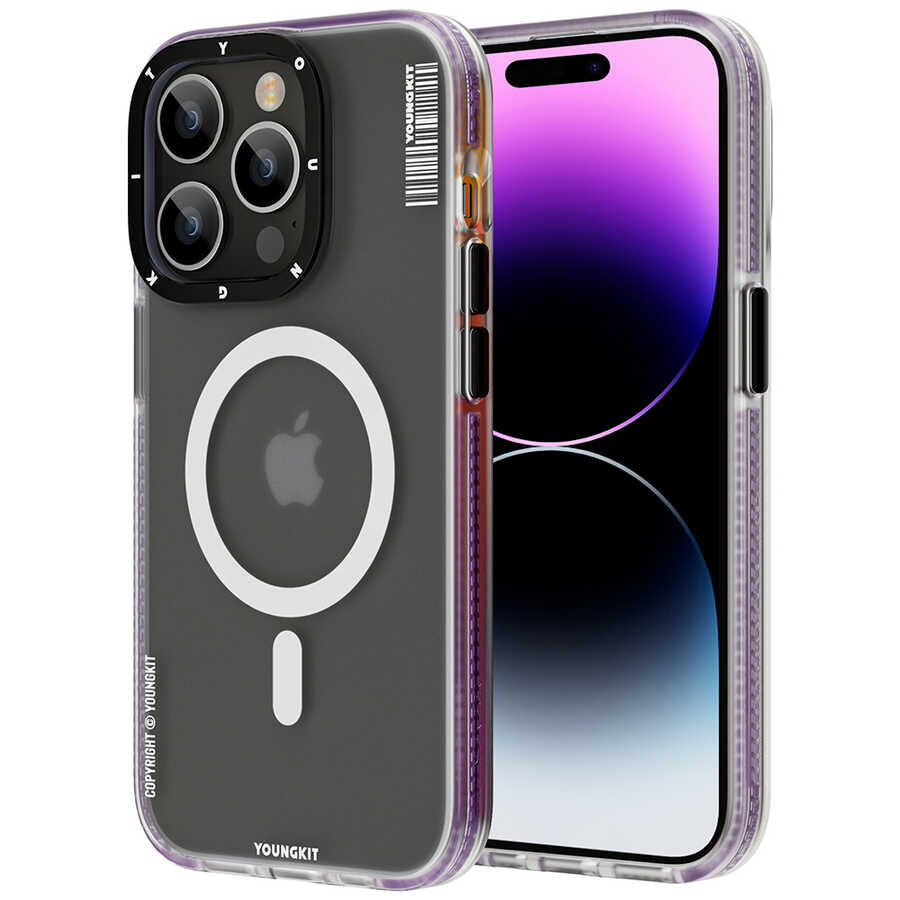 iPhone 14 Pro Max Kılıf Magsafe Şarj Özellikli Youngkit Jane Sand Serisi Kılıf Derin Mor