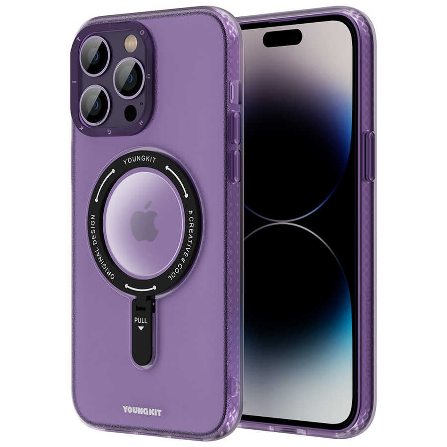 iPhone 14 Pro Max Kılıf Magsafe Şarj Özellikli Youngkit Rock Serisi Kılıf Derin Mor