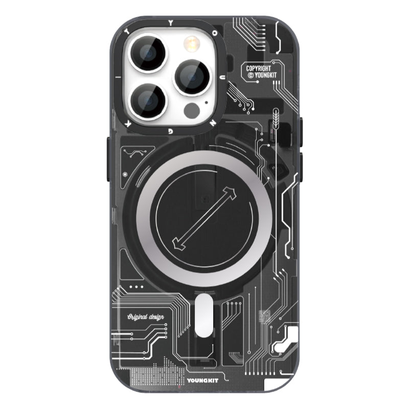 iPhone 14 Pro Max Kılıf Magsafe Şarj Özellikli YoungKit Technology Serisi Kılıf Siyah-Gri