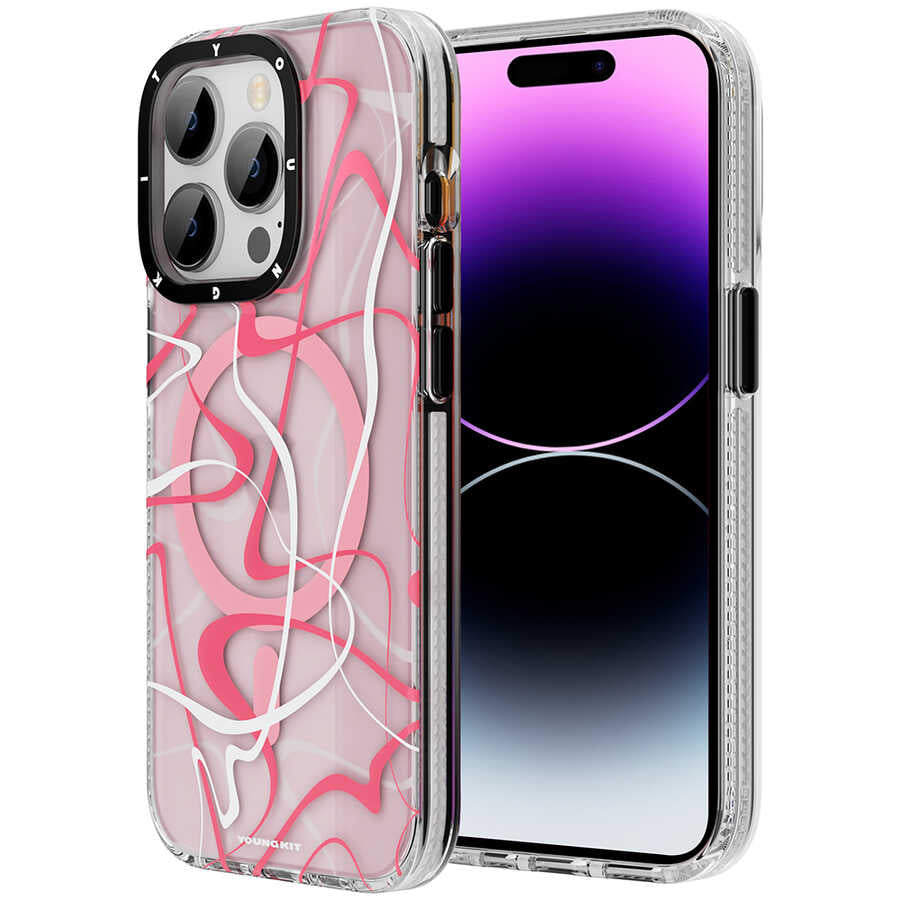 iPhone 14 Pro Max Kılıf Magsafe Şarj Özellikli Youngkit Water-Ink Serisi Kılıf Kırmızı
