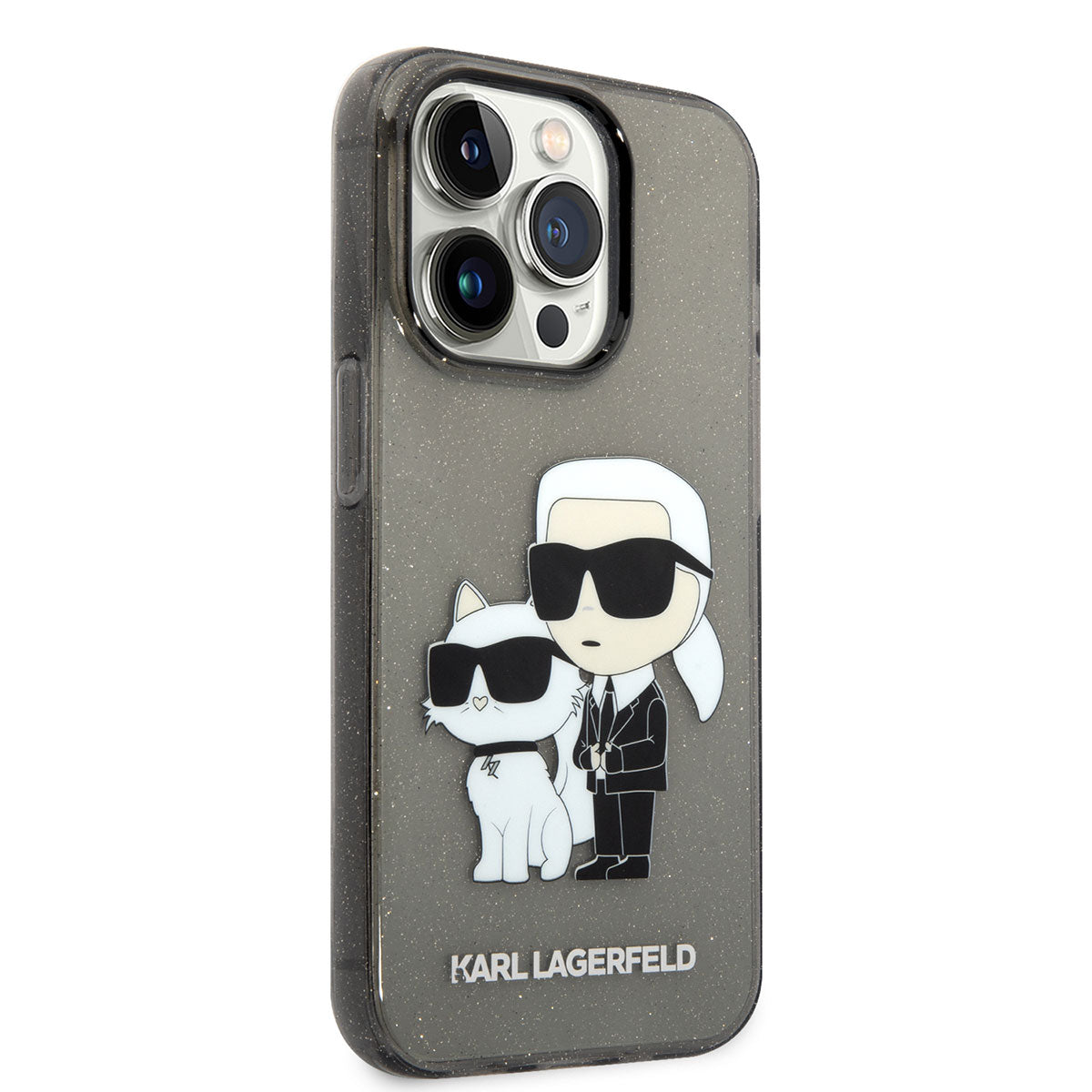 iPhone 14 Pro Max Kılıf Karl Lagerfeld Transparan Simli K&C Dizayn Kılıf Siyah