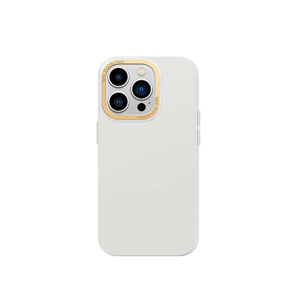 iPhone 14 Pro Max Kılıf Metal Kamera Çerçeveli Recci Glaze Serisi Kılıf Beyaz