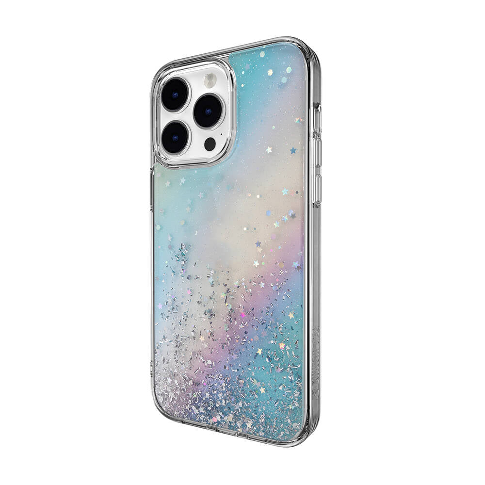 iPhone 14 Pro Max Kılıf Parlayan Simli Şeffaf Lisanslı Switcheasy Starfield Kılıf Mavi