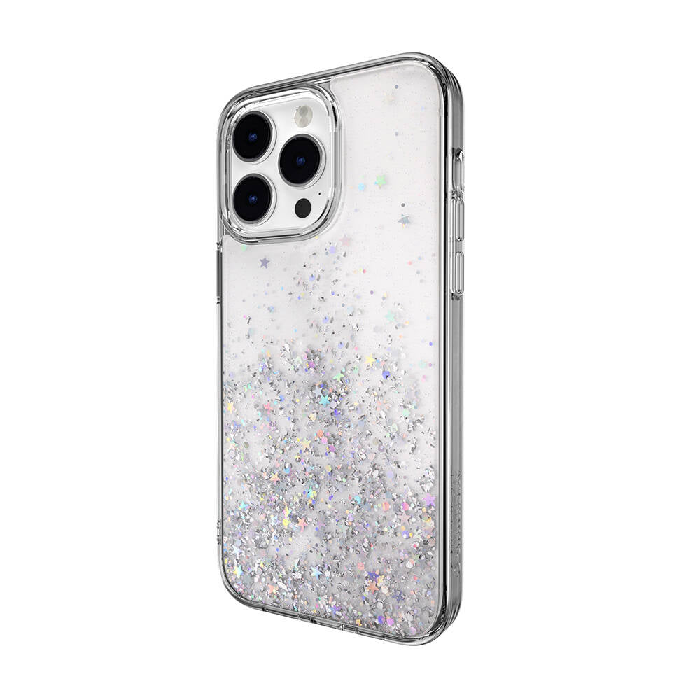 iPhone 14 Pro Max Kılıf Parlayan Simli Şeffaf Lisanslı Switcheasy Starfield Kılıf Mor