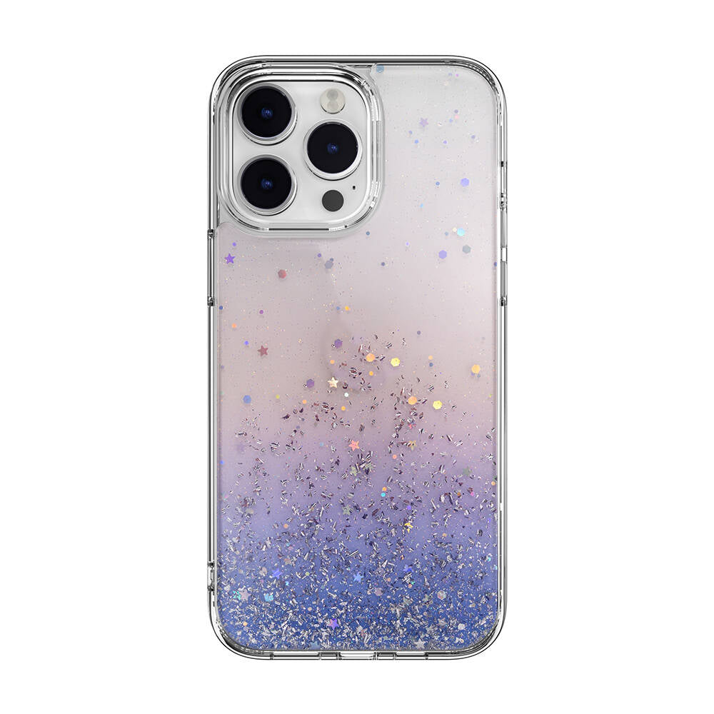 iPhone 14 Pro Max Kılıf Parlayan Simli Şeffaf Lisanslı Switcheasy Starfield Kılıf Mor