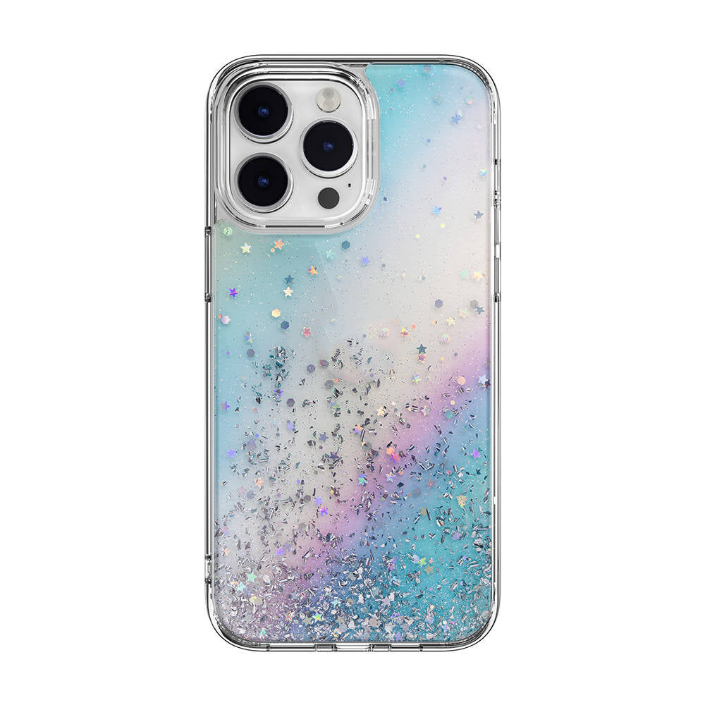 iPhone 14 Pro Max Kılıf Parlayan Simli Şeffaf Lisanslı Switcheasy Starfield Kılıf Colorful
