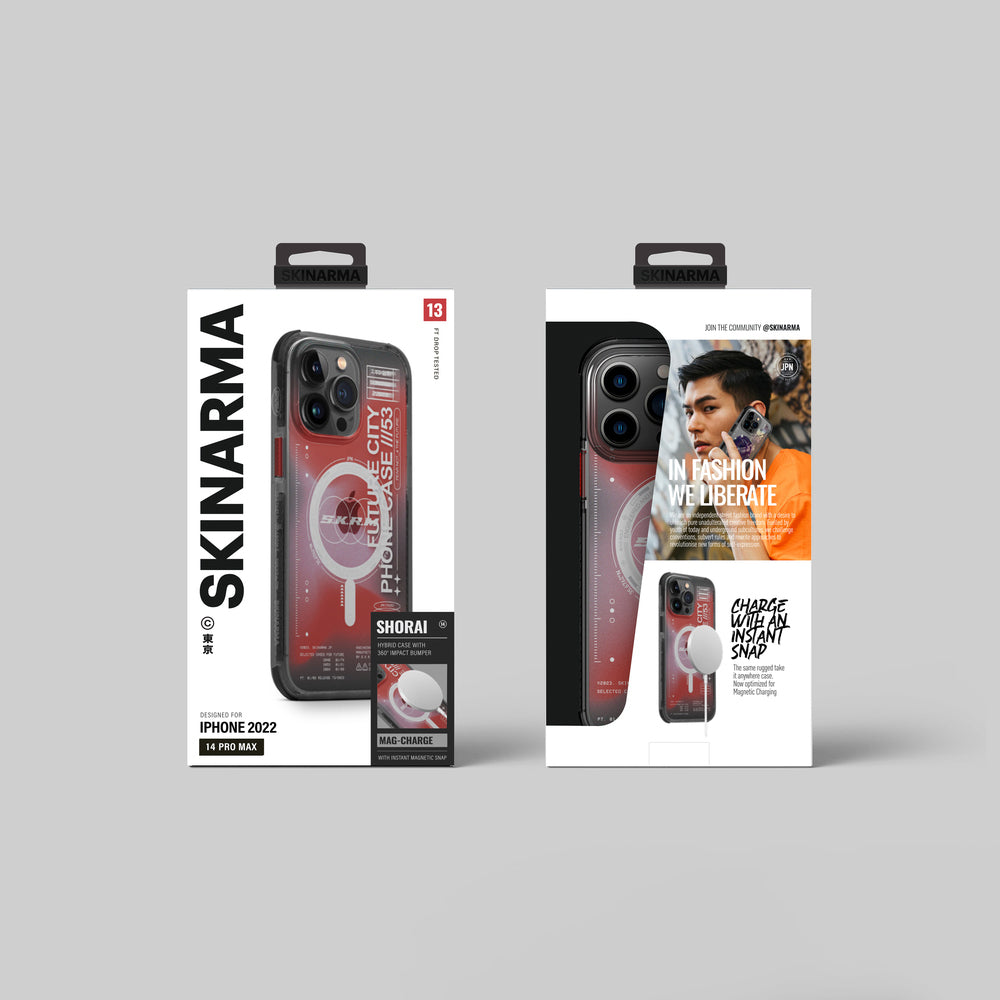 iPhone 14 Pro Max Kılıf SkinArma Şeffaf Airbag Tasarımlı Magsafe Şarj Özellikli Shorai Kılıf Kırmızı