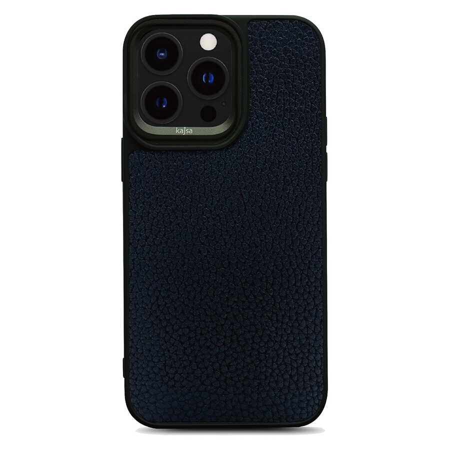 iPhone 14 Pro Max Kılıf Soft Deri Metal Kamera Çerçeveli Kajsa Litchi Kılıf Siyah