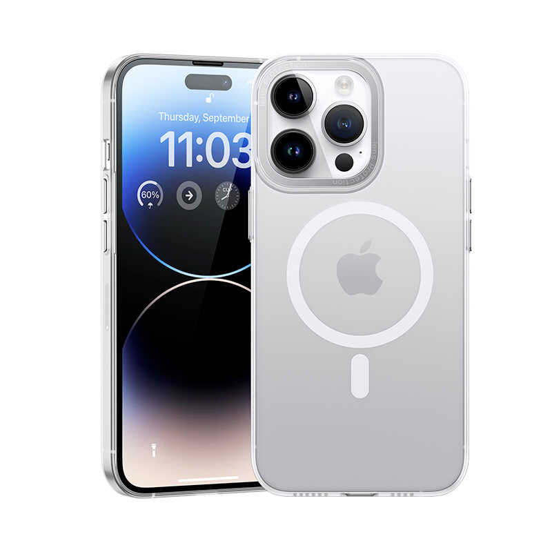 iPhone 14 Pro Max Kılıf Wireless Şarj Destekli Benks Magnetik Haze Kılıf Gümüş