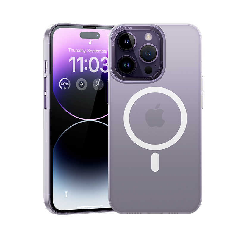 iPhone 14 Pro Max Kılıf Wireless Şarj Destekli Benks Magnetik Haze Kılıf Derin Mor